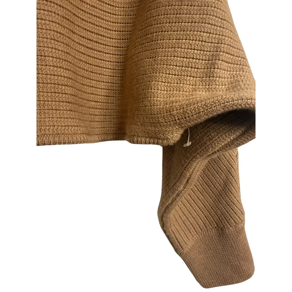 Aritzia Wilfred Free Cropped Ribbed Knit Sweater Camel Brown XS Crew Neck Boxy